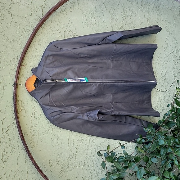 Kenneth Cole New York Jackets & Blazers - Kenneth Cole Faux Leather Ladies Grey Jacket Size XL
